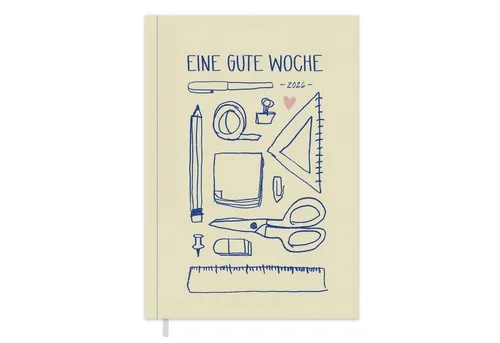 Eine der Guten Verlag Terminkalender Terminplaner 2026 - A5, gelb blau, 1 Doppelseite / Woche, 144 S. FSC-Papier, Softcover, klimaneutral