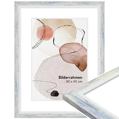 WANDStyle Bilderrahmen 20x30 Blau, moderner Bilderrahmen Holz, hochwertiger Holzbilderrahmen, Posterrahmen zum Aufhängen, Rahmen 30x20 cm, Fotorahmen H490 - Made in Germany