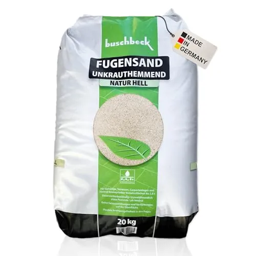 Buschbeck Fugensand Unkrautfrei 20 kg – unkrauthemmender Fugensand für Pflasterfugen & Terrassen – wasserdurchlässiger Fugenfüller außen – für Gehwege, Carports & Pflastersteine (natur)
