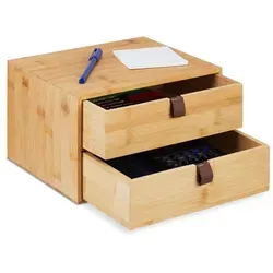 Relaxdays Schreibtisch Organizer Dunkelbraun/Hellbraun mit Schubladen - Der elegante Organizer aus Bambus bringt Ordnung auf Deinen Schreibtisch oder ins Badezimmer. Mit 2 großzügigen Schubladen ist er ideal für die Aufbewahrung von Büroutensilien und Kosmetik. Praktisch und stilvoll zugleich!
