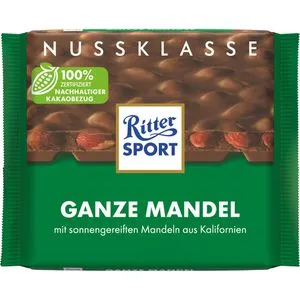 Ritter-Sport Tafelschokolade Ganze Mandel, Vollmilch-Schokolade mit Mandeln, 100g