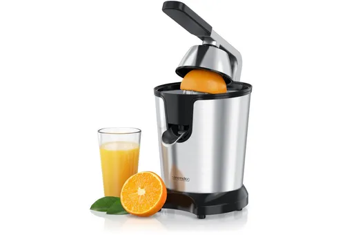 Arendo Elektrische Zitruspresse 1000 W - Leistungsstarke Zitruspresse mit 1000 W und zwei Presskegelgrößen für optimale Saftausbeute. Edles Design in Schwarz-Silber, leicht zu reinigen und spülmaschinengeeignet – der perfekte Küchenhelfer für frische Säfte!