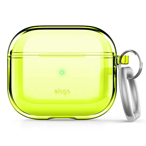 elago Clear Hülle mit Schlüsselanhänger Kompatibel mit AirPods 3 Case, inklusive Gel-Band, reduzierte Vergilbung, Klarer Schutz, Unterstützt Kabelloses Aufladen, Transparente Cover (Neon Gelb)