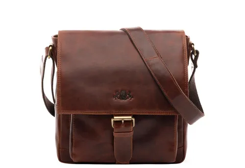 SID & VAIN Messenger Bag echt Leder Ledertasche groß Ledertasche cognac NICO, Umhängetasche echt Leder Unisex, Crossbody Bag hellbraun