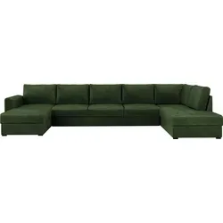 MIRJAN24 Ecksofa Wilma Large, U-Form Polsterecke vom Hersteller, Schlafsofa mit zwei Bettkasten, Wohnlandschaft (Farbe: Clara 215.10 , Seite: Rechts) - dunkelgrün