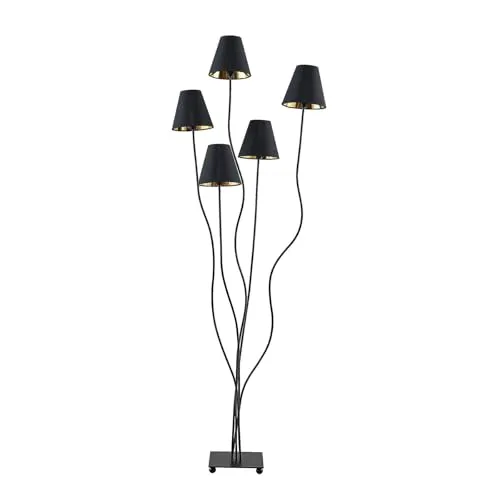 Lindby Stehlampe Komalie, 5 x 40 W - Standleuchten mit elegantem Design, Textilleuchtenschirmen und gebogenem Ständer – ideal für eine stilvolle Wohn- oder Schlafzimmergestaltung.