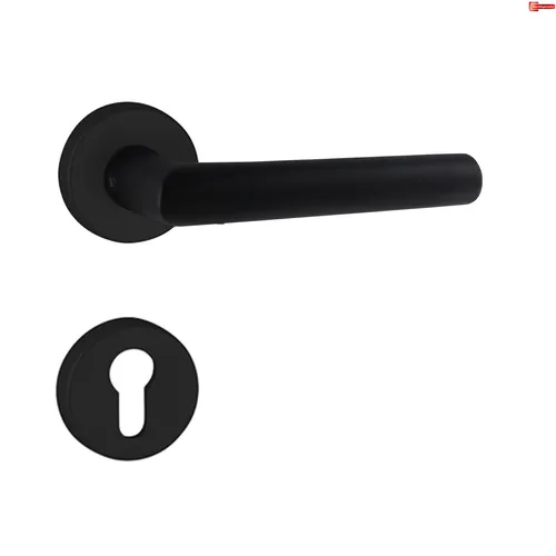 Hermat Türdrücker L-Form PZ schwarz matt Rosette Basic 02 Türbeschlag Türklinke