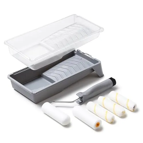 Produktbild 8-teiliges Mini-Farbroller-Set, 10.2 cm Schaumstoff-Farbroller, Mikrofaser-Farbroller, Farbrollerabdeckungen, kleiner Farbroller mit Ablage, Farbrollen zum Malen von Wänden