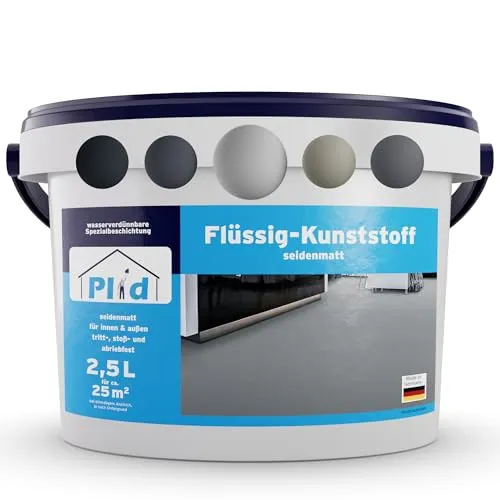Plid® Flüssigkunststoff Innen & Außen, Lichtgrau 2,5L - Strapazierfähige Bodenbeschichtung für jeden Einsatz - Hochwertige Flüssigkunststoff-Bodenversiegelung für Innen- & Außenbereiche. Schützt vor Abrieb und Stößen. Einfach anzuwenden, ideal für Terrassen und Wohnräume, sorgt für ein langlebiges und ansprechendes Finish.
