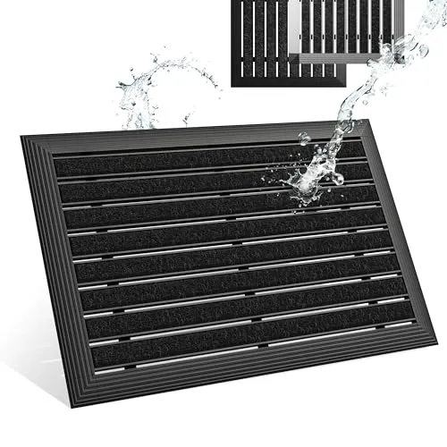 Fußmatte Außen, Aluminiumrahmen Schwarz 40x60 cm - Wetterfeste Fußmatte für den Außenbereich mit rutschfesten Gummieinsätzen. Ideal für einen sauberen Eingangsbereich, pflegeleicht und langlebig.