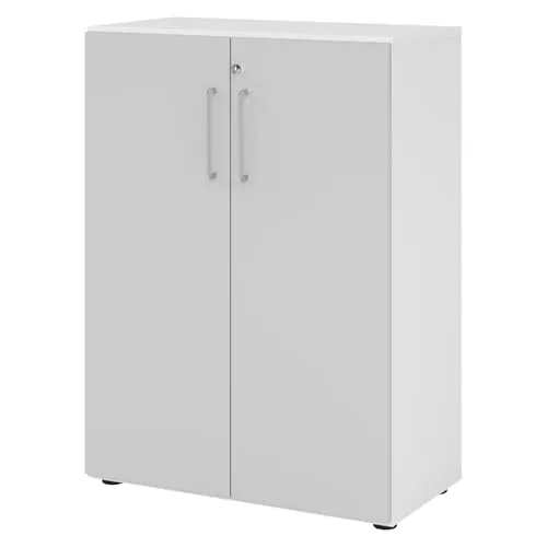 bümö Aktenschrank, Weiß, Grau, 2 Fächer, Höhenverstellbar - Stabiler Büroschrank in Weiß und Grau, ideal für Aktenordner. Mit Höhenjustierung für einen kippelfreien Stand und bis zu 10x schnelleren Aufbau dank Threespine-Klicksystem.
