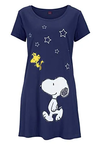 Sleepshirt PEANUTS für Damen, Gr. 32/34, Blau mit Snoopy-Print - Nachtwäsche im casual Stil, aus 100% Baumwolle, bequem und mit weitem Rundhalsausschnitt. Perfekt für entspannte Nächte!