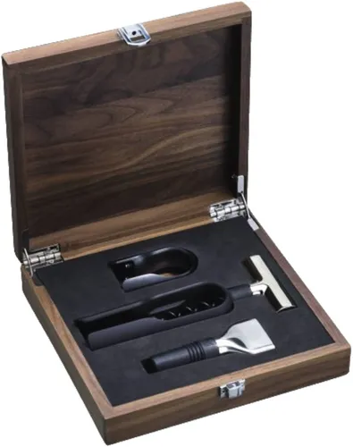 WMF Sommelier Set 3-tlg. BARIC - Edles Sommelier Set mit Korkenzieher, Folienschneider und Flaschenverschluss in eleganter Walnussbox, ideal für Weinliebhaber