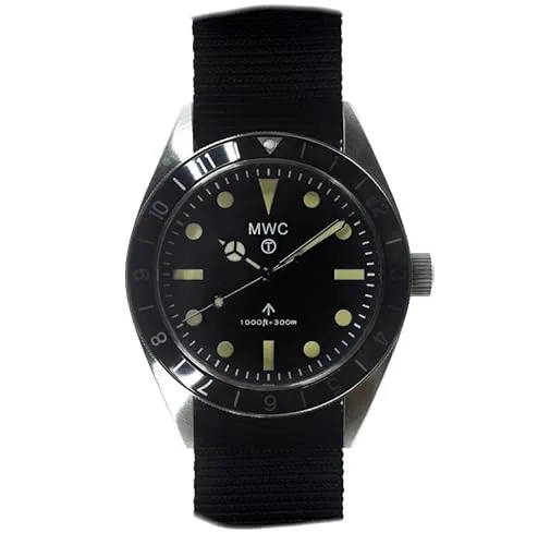 MWC Classic 1960s Hybrid-Muster Quarz Stahl Stoff Schwarz Gelb Saphir Uhr Herren, Schwarz