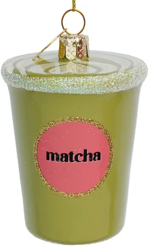 SIKORA Christbaumschmuck Matcha Tee Latte besondere Weihnachtskugel Glas Anhänger – BS678, Christbaumschmuck Deko - traditionell, witzig & außergewöhnlich