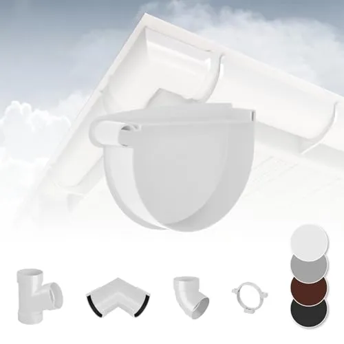 RAINWAY S Regenrinnen System (Rinnenendstück links weiß) - PVC-U Kunststoff in 4 Farben, für Dachflächen < 100m² empfohlen, Endstück Endkappe