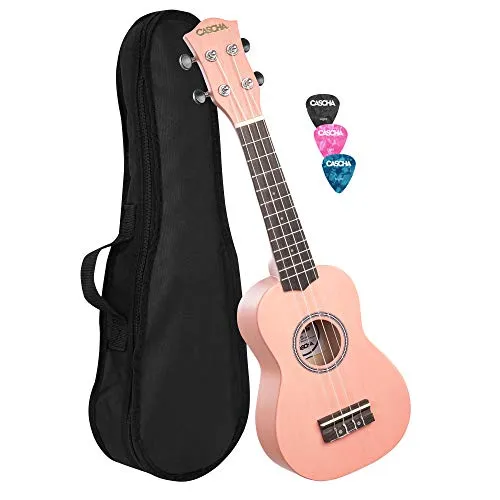 Cascha HH 3968 Pink Soprano Ukulele with Bag and Plectrums