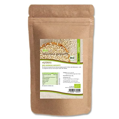 Mynatura Bio Quinoa gepufft I Ungesüßt I Snack I Pflanzlich I Glutenfrei I Getreide Korn I Müsli I Backen I Müslibowl I Im Beutel (1x 600g)