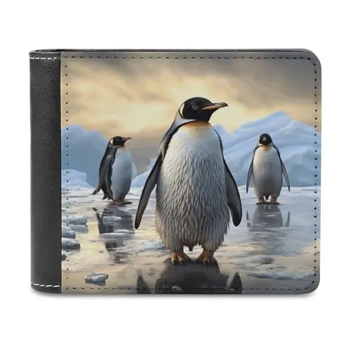 FWJZDSP Penguin Herren-Geldbörse, großes Fassungsvermögen, schlankes Leder-Geldbörsen-Kartenetui mit Ausweisfenster, zweifach faltbar für den täglichen Gebrauch