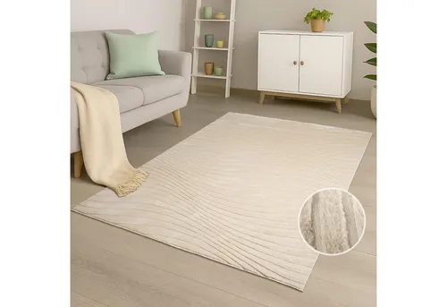 carpet city Teppich Wohnzimmer Kurzflor 120x170 cm - Beige mit Wellen-Muster - Moderner Kurzflor-Teppich in Beige mit weichem Soft-Touch für höchsten Komfort. Ideal für Wohnzimmer, Schlafzimmer oder Flur - pflegeleicht und stilvoll.