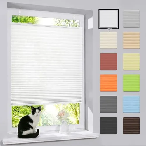 bobodeco Plissee ohne Bohren Klemmfix Faltrollo Jalousie Weiß 35x100cm (BxH), Plisseerollo Sichtschutz und Sonnenschutz Blickdicht Easyfix lichtdurchlässig Rollo für Fenster & Tür