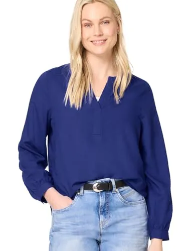Street One Bamika Bluse Uni Amparo Blue 42 - Elegante Langarmbluse mit Split Neck und Knopf, ideal für vielseitige Outfits und einen stilvollen Look.
