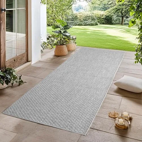 Carpetsale24 In- & Outdoor Teppich Grau 80x250 cm Läufer - Vielseitiger Teppich für In- & Outdoor, wetterfest und UV-beständig, ideal für Küche, Balkon, Terrasse und Wohnzimmer im modernen Boho-Stil.