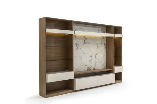 Eleganter TV-Schrank – Modern und Funktional für Ihr Wohnzimmer - Stilvoller TV-Schrank aus Holz in Braun/Weiß. Mit 4 Schubladen und kompakten Maßen (177 x 43 x 208 cm) bietet er viel Stauraum und passt perfekt in moderne Wohnzimmer. Freistehend und mit 2 Jahren Herstellergarantie.