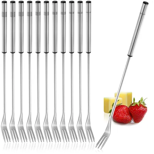 12x Fondue Gabeln aus rostfreiem Edelstahl 26 cm - spülmaschinengeeignetes