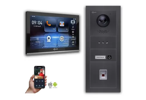 Goliath IP Video-Türsprechanlage mit 10-Zoll Monitor und Fingerprint - Moderne IP Video-Türsprechanlage für Sicherheit und Komfort: Hochauflösende Kamera, Fingerabdruckscanner und App-Steuerung ermöglichen einfachen Zugang und klare Kommunikation. Ideal für Privat- und Gewerbeanwendungen.