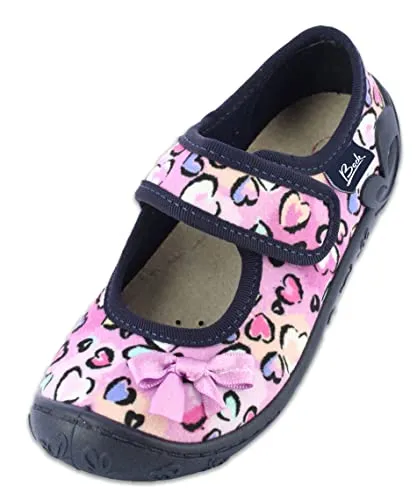 Beck Mädchen Viola Slipper, Violett, 32 EU - Hausschuhe mit Herzchen-Motiv von Beck, hergestellt in der EU, bieten eine atmungsaktive, rutschhemmende Sohle und hohen Tragekomfort für kleine Füße.