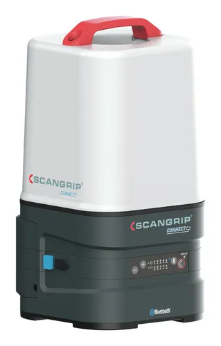 Scangrip Baustrahler Area 10 Connect - 10.000 lm, 84 Watt, IP54 - Akku-Lampe mit 10.000 Lumen, kompatibel mit 18V Akkus, steuerbar über App, spritzwassergeschützt und mit Powerbank-Funktion für mobiles Laden.