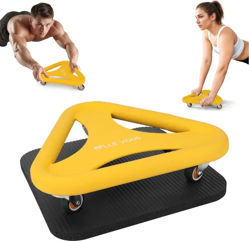 BELLE VOUS Bauchtrainer für Zuhause - Bauchroller mit Kniematte - Trainings-Rollräder für effektives Bauchmuskel- und Core-Training. Inklusive rutschfester Knieauflagematte für zusätzlichen Komfort und Stabilität.