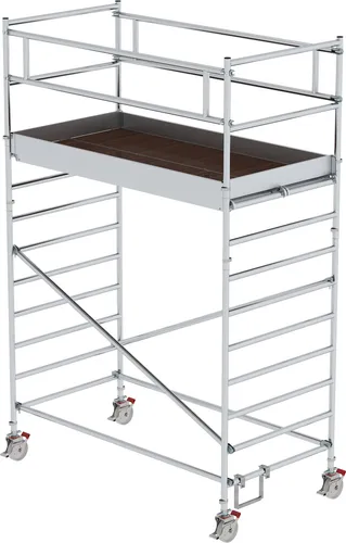 Rollgerüst Aluminium 1,35 x 2,45 x 3,00m mit Fahrbalken - Gerüst für sicheres Arbeiten in der Höhe, ausgestattet mit Fahrbalken und Doppel-Plattform für maximale Stabilität und Flexibilität.