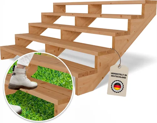 Terrassentreppe aus Lärche Treppe Stufen Wangentreppe Breite Größe: 5-stufig Breite: 190 cm