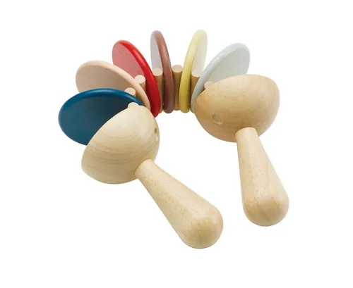 Plantoys Spielzeug-Musikinstrument Klapper Orchard - Musikspielzeug mit bunten Segmenten für verschiedene Klick-Klack-Geräusche, fördert Kreativität und motorische Fähigkeiten. Umweltfreundlich aus nachhaltigem Holz gefertigt.