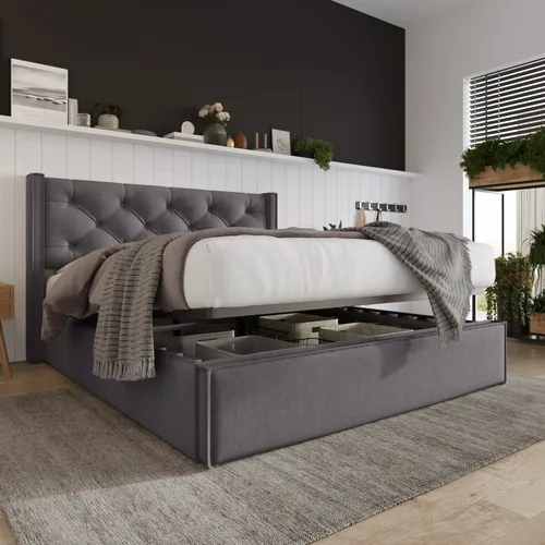 OKWISH Schwarzer Hochglanz-Couchtisch mit LED-Beleuchtung