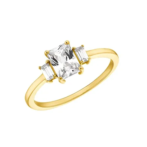 Amor Ring 925 Sterling Silber Damenring mit Zirkonia - Ringe für Damen aus 925 Sterling Silber, verziert mit 3 strahlenden Zirkonia Steinen, kommt in einer eleganten Schmuck Geschenk Box – ideal für besondere Anlässe.