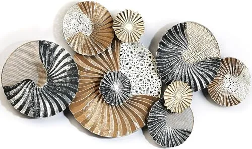 Kobolo 3D Metallbild SHELL - Geometrische Kunst in Gold und Anthrazit - Kunstdrucke: Zeitgenössisches 3D Metallbild mit einzigartigen Kreisen und verschiedenen Strukturen, ideal für stilvolle Innenräume.