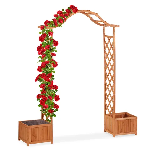 Holz-Rosenbogen Rank-Pergola Blumenbogen - Freistehender Torbogen aus Holz, ideal für den Garten, mit 2 Kübeln für Pflanzen und einer Höhe von 209 cm für beeindruckende Blumenarrangements.