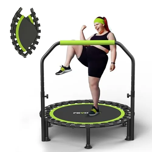 ZCMHAXJ Klappbares Trampolin Indoor, Ø101.6cm Trampolin Klein mit Bungees, 204kg Tragkraft mit U-förmigem höhenverstellbaren Haltegriff, Mini Trampolin Kinder & Erwachsene