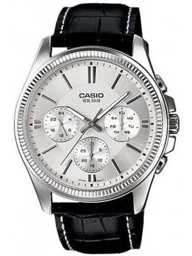 Herren Uhr Casio MTP-1375L-7A - Elegante Quarz-Armbanduhr in Weiß/Silber - Herrenuhren mit Quarzwerk, 5 ATM wasserdicht und Datumsanzeige für stilvolle Männer, ideal für jeden Anlass.