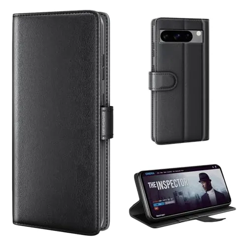 phase9 Echtleder Handyhülle für Google Pixel 8 Pro Lederhülle Klapphülle Fliphülle Leder Case Cover Hülle Schutzhülle Kartenfächer Standfunktion Schwarz