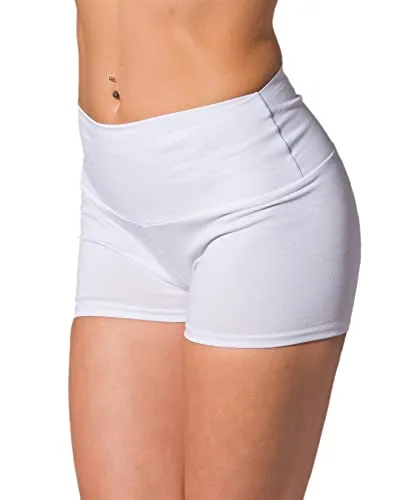 Alkato Damen Sport Shorts mit Hohem Bund Hotpants Radlerhose, Farbe: Weiß, Größe: 42