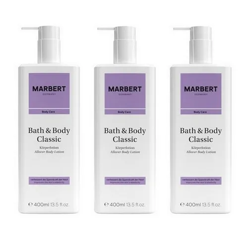 Marbert Bath & Body Classic Körperlotion 3 x 400ml Sparset - Duschlotionen & Duschgels, pflegende Körperlotion im praktischen Multipack für normale Haut, hergestellt in Deutschland.