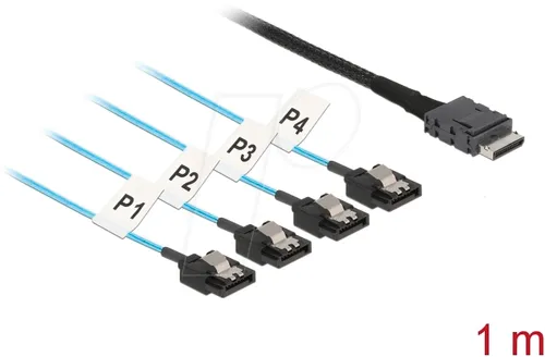 Delock OCuLink Kabel SFF-8611 zu 4 x SATA 7 Pin, 1 m - Multimedia & PC Komponenten: Hochwertiges Metallkabel für stabile Verbindungen und optimale Datenübertragung in Gehäusen.
