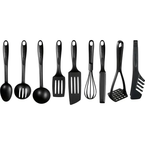 Tefal BIENVENUE K001S925 Set 9 Zubehörteile Schwarz - Spachtel für die Küche: 9-teiliges Set aus hitzebeständigem Nylon, spülmaschinenfest und kratzfrei – ideal für müheloses Kochen und Servieren.