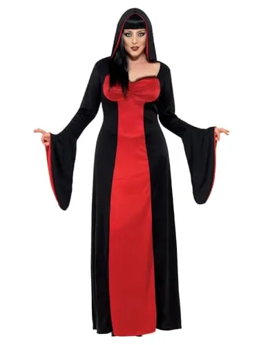 Smiffy's 40077X2 Verführerin-Kostüm schwarz-rot XXL - Dunkle Verführerin Kostüm für Damen, inkl. Roben-Kleid mit Kapuze, ideal für Karneval und Halloween. Leichtes Material für hohen Tragekomfort und einfaches An- und Ausziehen.