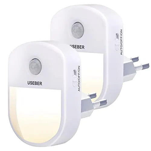 Useber LED Nachtlicht Steckdose mit Bewegungsmelder,[2 Stück] LED Nachtlicht(EIN/AUTO/AUS),Warmweiß Nachtlicht Kinder für Kinderzimmer, Treppe,Schlafzimmer,Steckdosenlicht,Orientierungslicht
