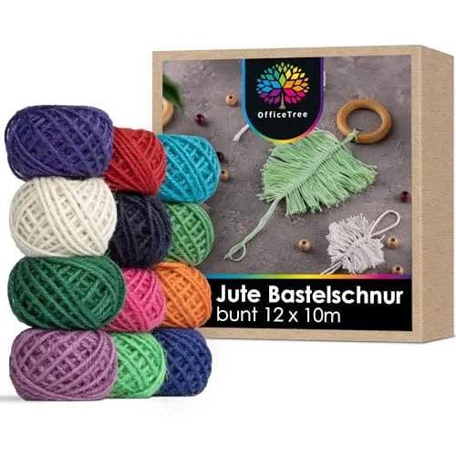 OfficeTree 12 x Bunte Kordel - Bastelschnur Set Bunt - Juteband Bunt - Kordelband für Basteln Dekoration Verpacken Haushalt oder Garten